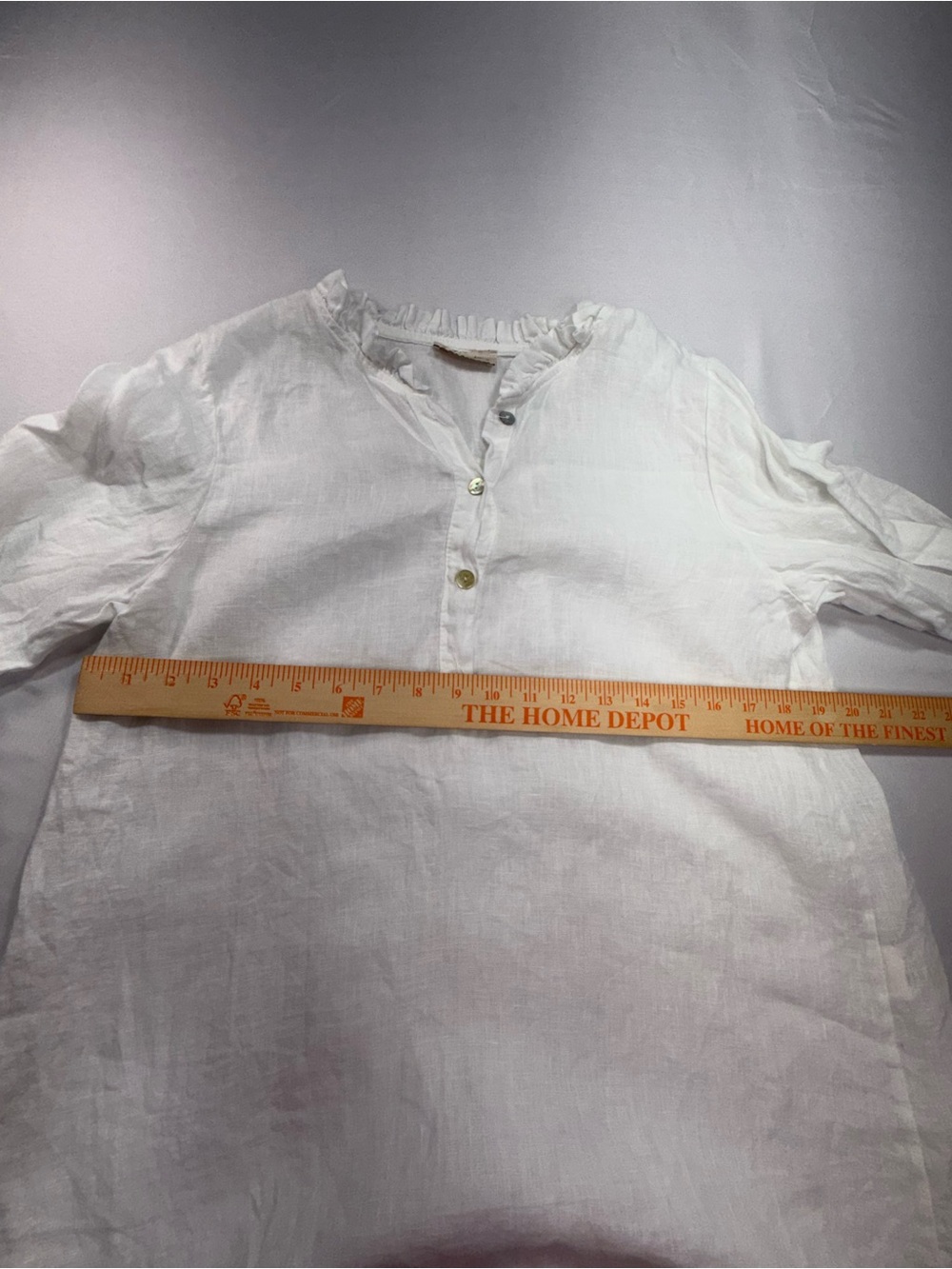 White Ruffle-Trim Linen Blouse - Picture 7 of 8